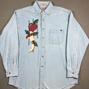 Light Blue Denim Shirt with Fruit Embroidery